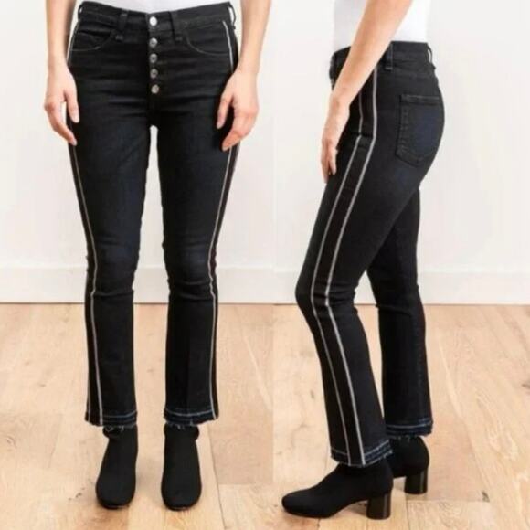 Veronica Beard Carolyn Baby Boot Jeans Black 29 Raven Wash Stripe Button Fly - Picture 1 of 9
